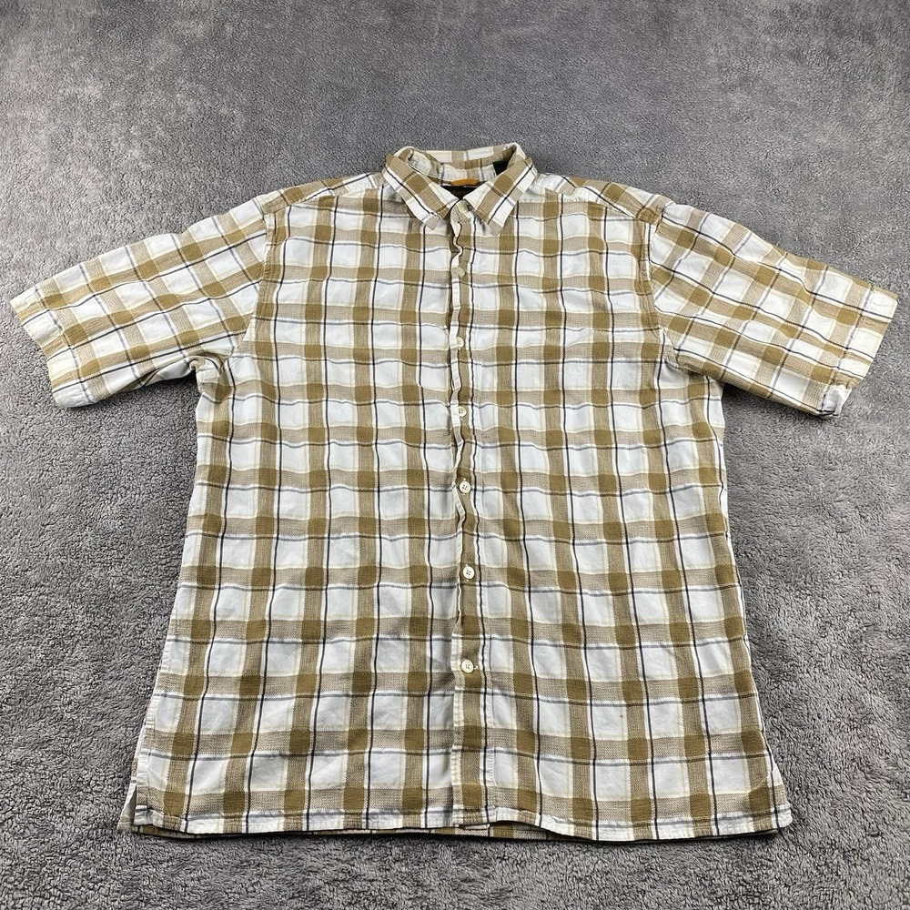 Timberland Short Sleeve Button Down Shirt Mens Medium Brown Plaid